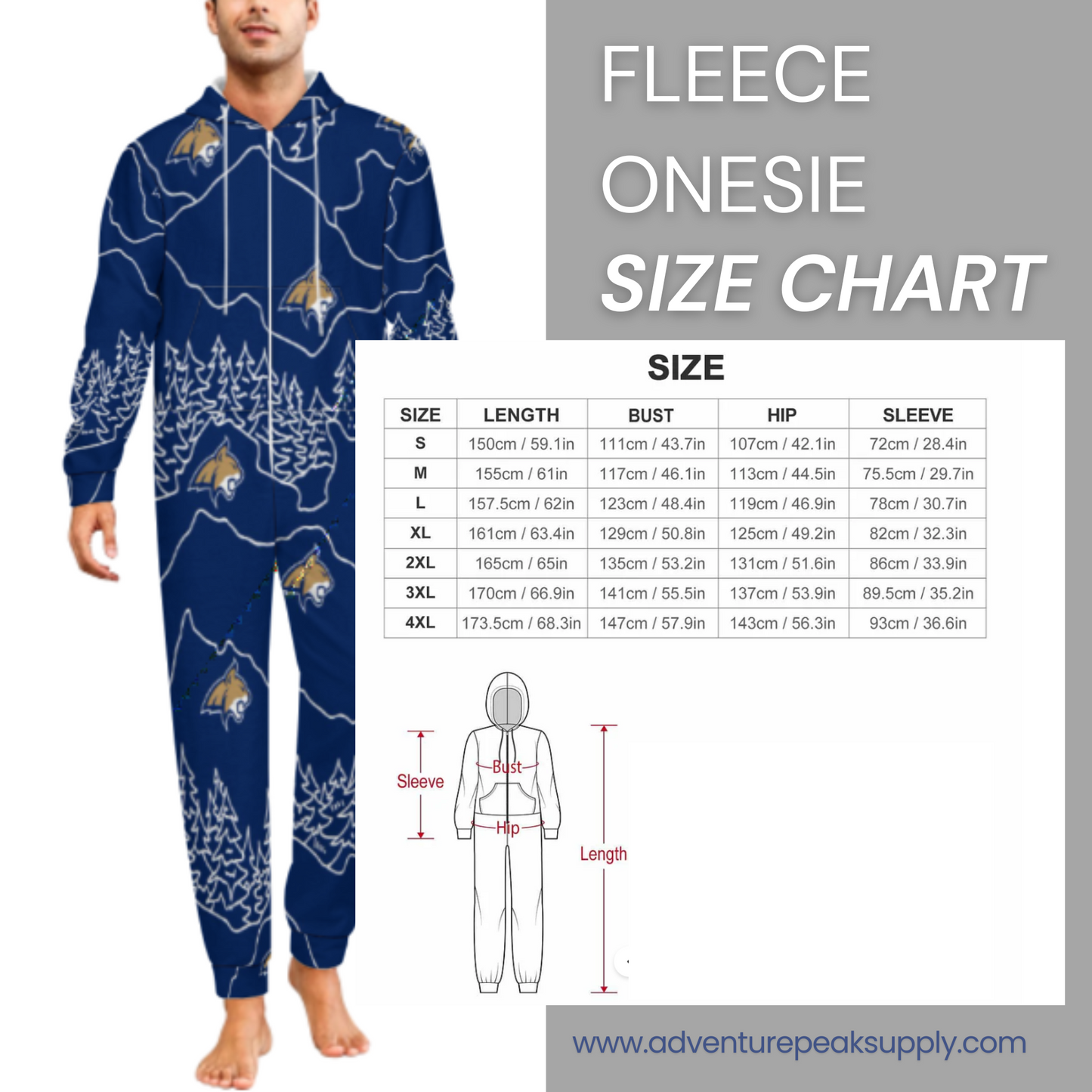 PREORDER (Ships Nov 1) - MSU Bobcats Fleece Onesie - Mountain Bobcat